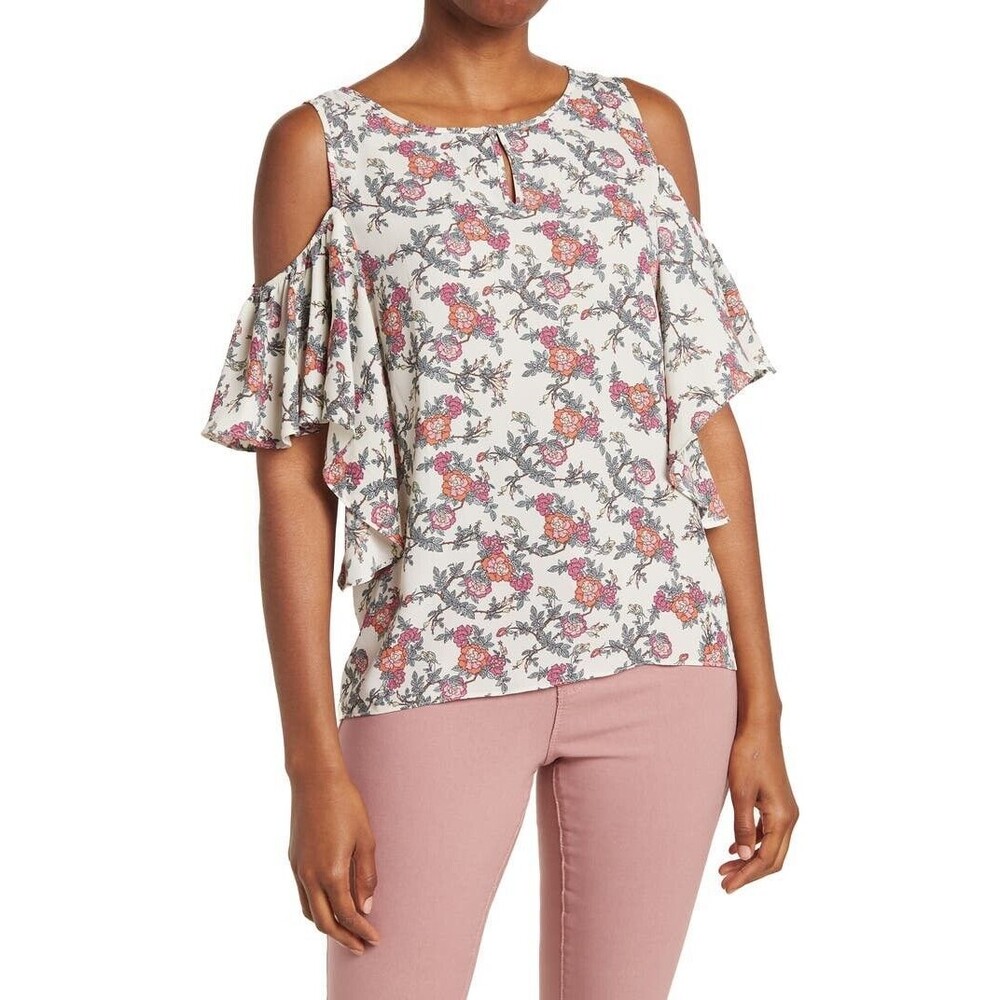 Max Studio Floral Cold Shoulder Top Size Small MSRP $88 New W/Tags